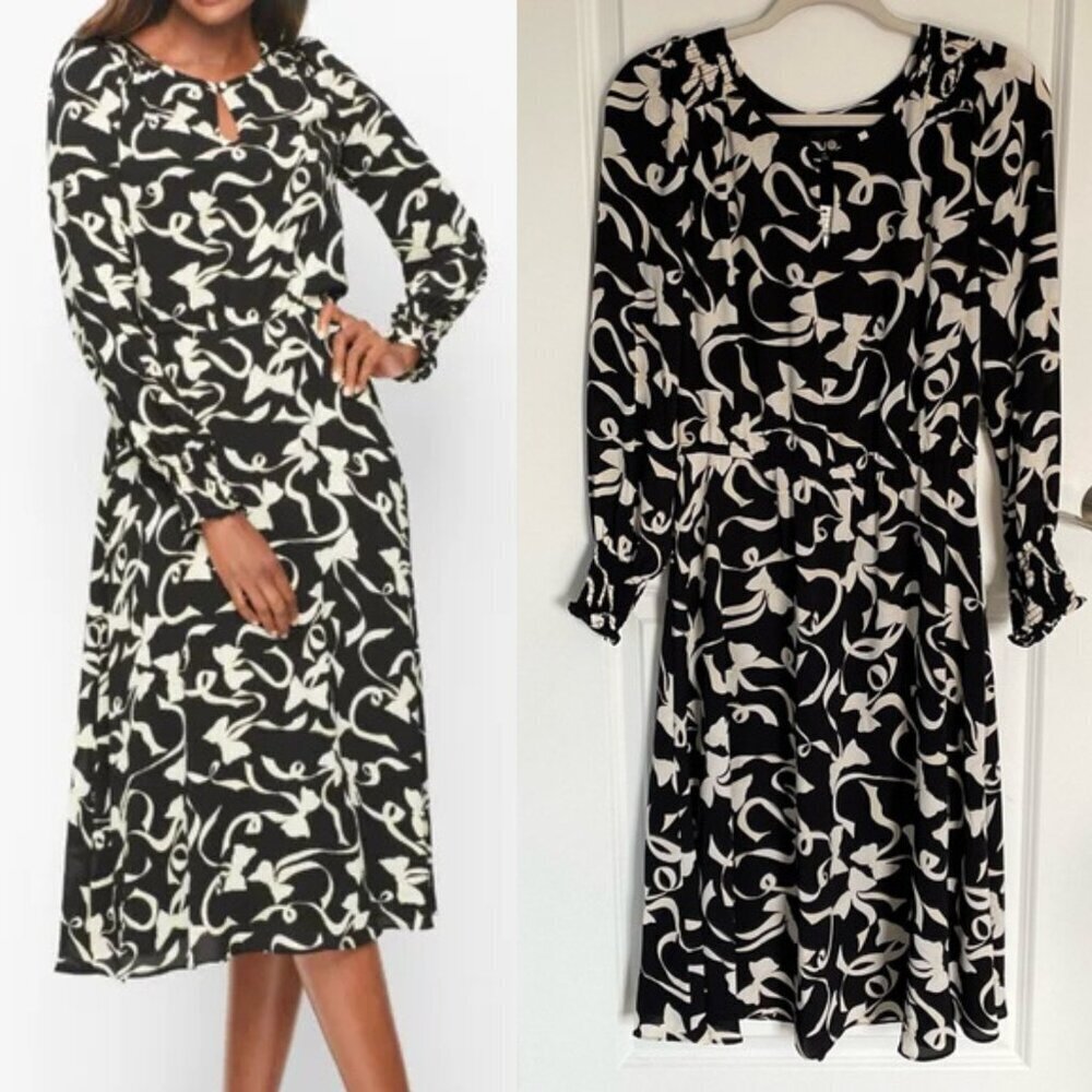 Talbots Black and White Abstract Midi Dress - Size M